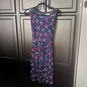 Navy Cherry Print Midi Dress
